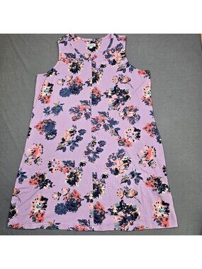 Denim & Co Womens Floral Sleeveless Purple Dress Size 2X Cotton Blend